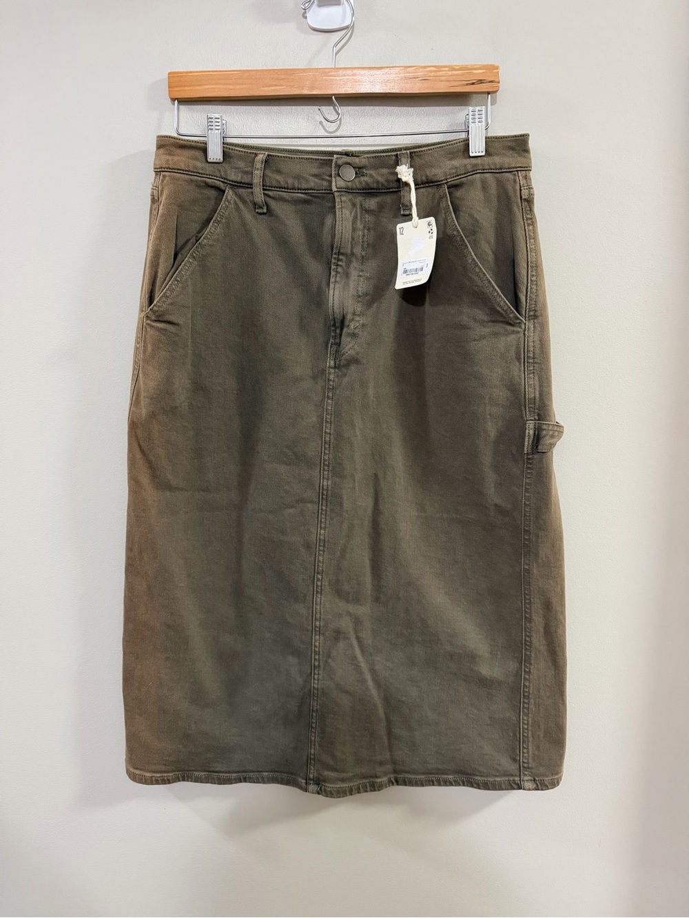 NWT a.n.a Olive Green Denim Utility Midi Skirt - Size 12